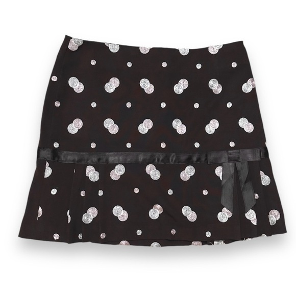 Y2K INC Dark Brown Geometric Embroidered Mini‎ Skirt Women’s Size 8 Pleated Hem - Picture 1 of 13